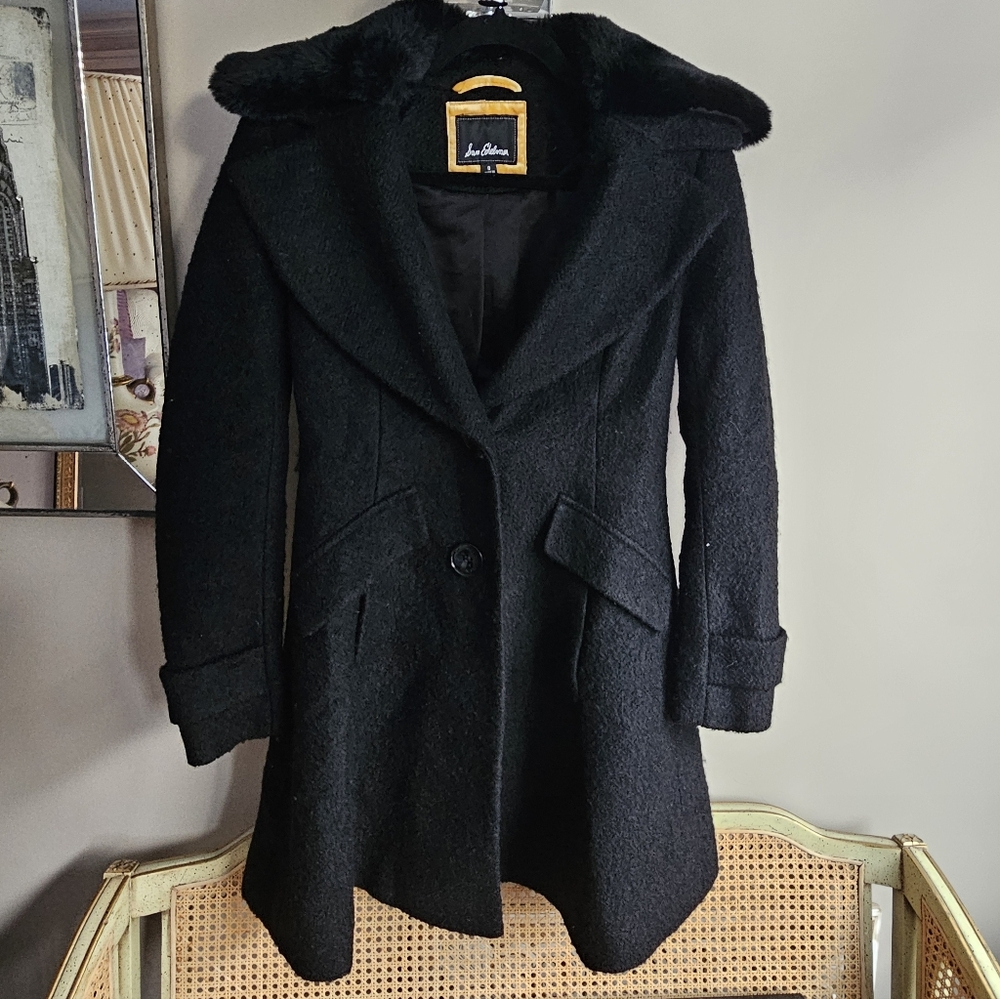 Sam Edelman Wool Black Pearl Coat with Removable faux fur - size 0
